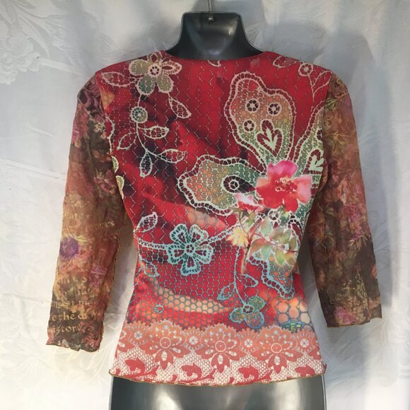 Women's Sz S Shirt Top 90s Lace Crop Reversible Floral Black Bohemian Y2K Fairy - Picture 7 of 16